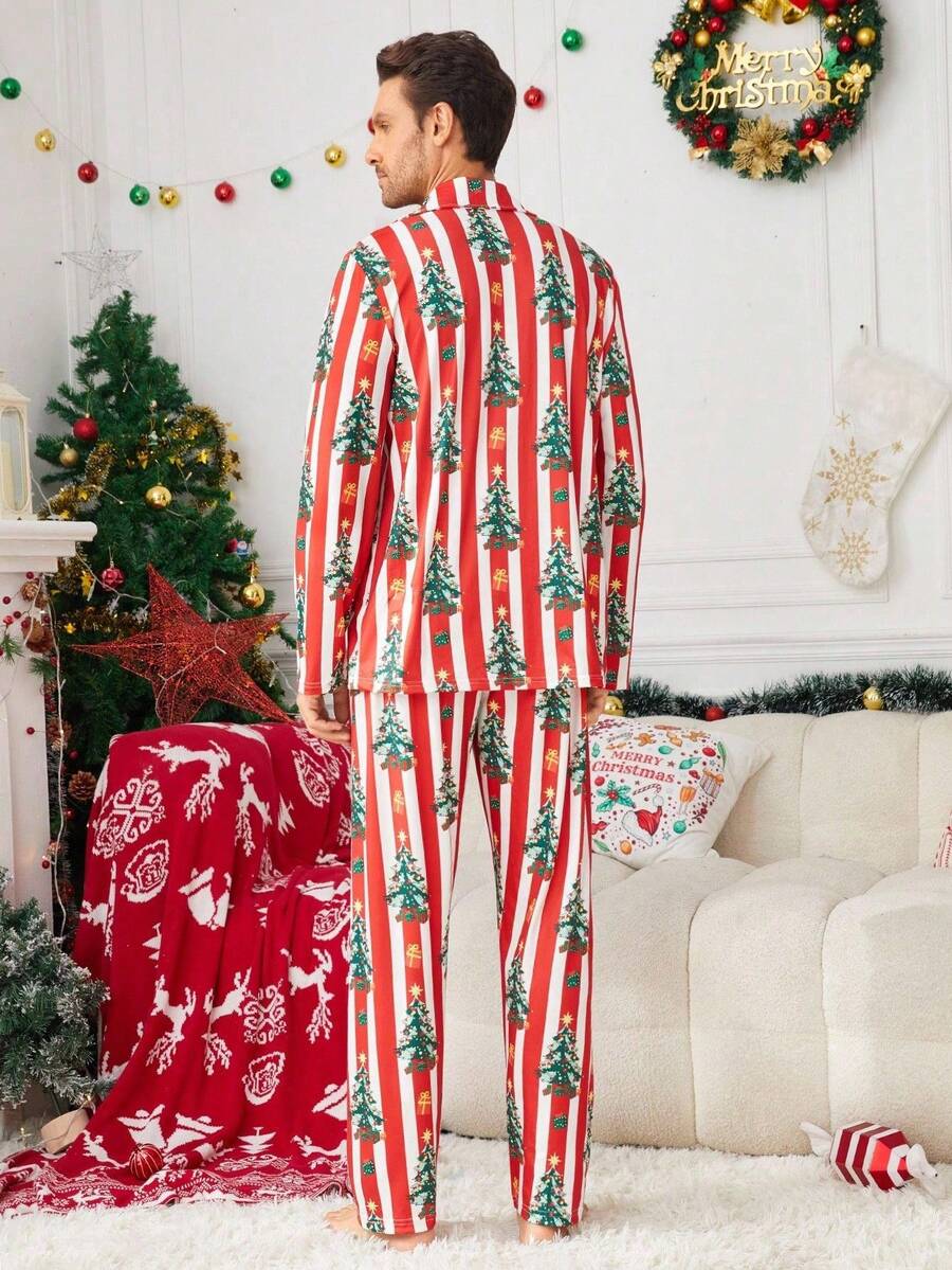 Family Matching Red Stripe Christmas Tree Pajama Set