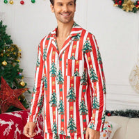 Family Matching Red Stripe Christmas Tree Pajama Set