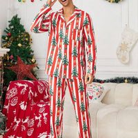 Family Matching Red Stripe Christmas Tree Pajama Set