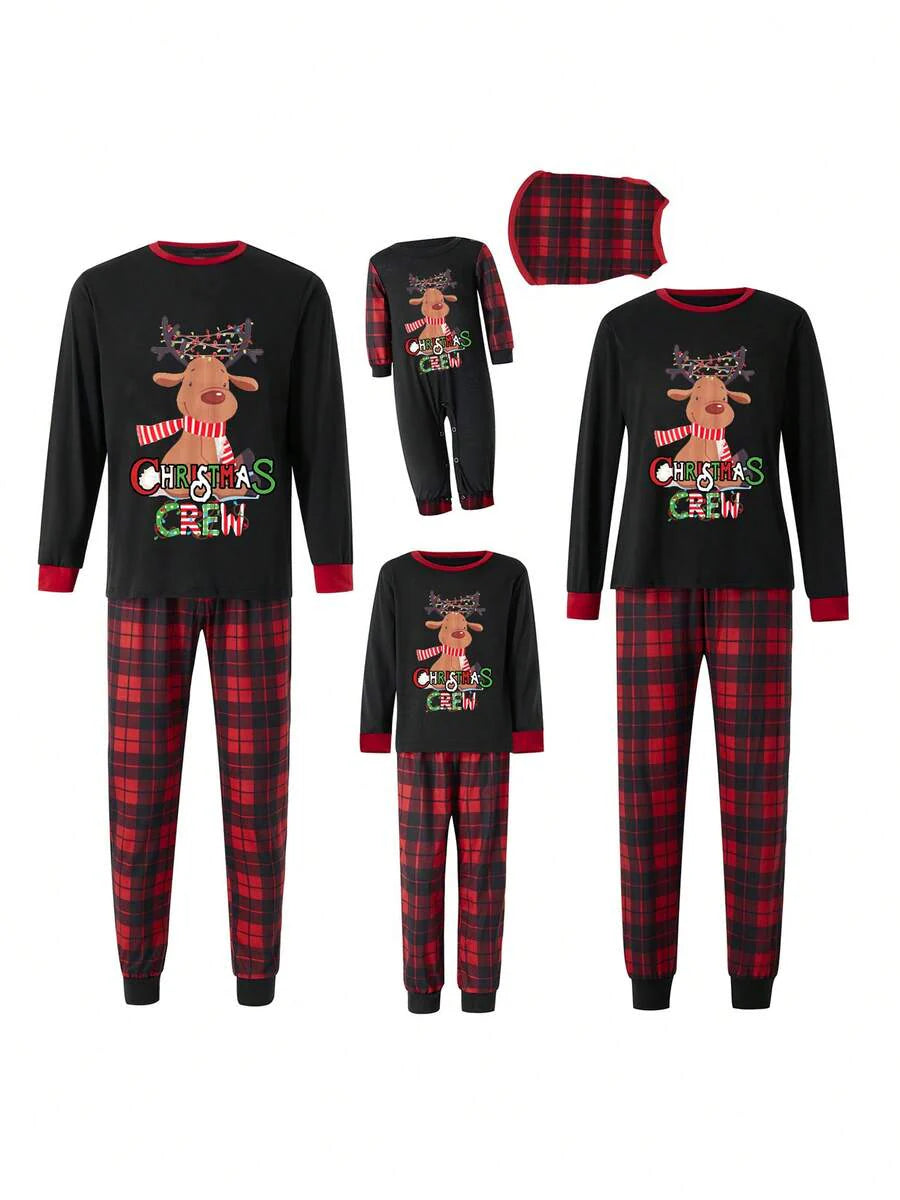 Elk Print & Red Plaid Family Matching Long Sleeve Pajama Set