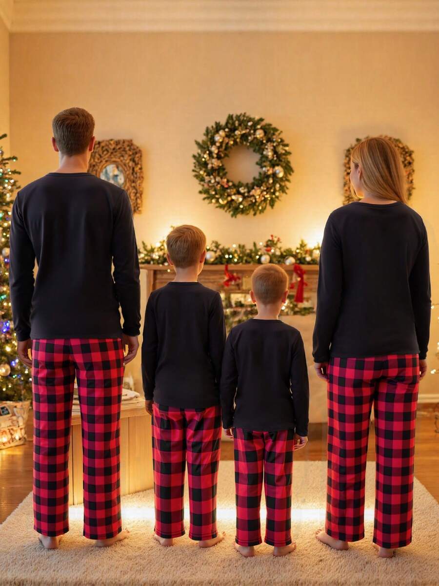 Christmas Tree Plaid Black & Red Family Matching Pajama Set