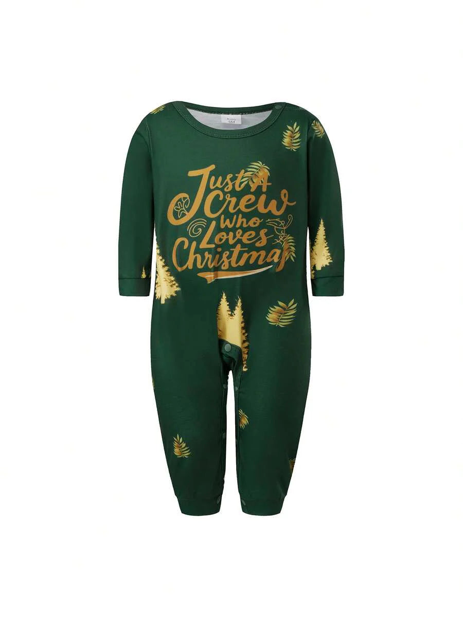 Gold Christmas Tree Print Family Pajamas (Green)