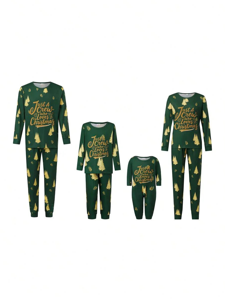 Gold Christmas Tree Print Family Pajamas (Green)