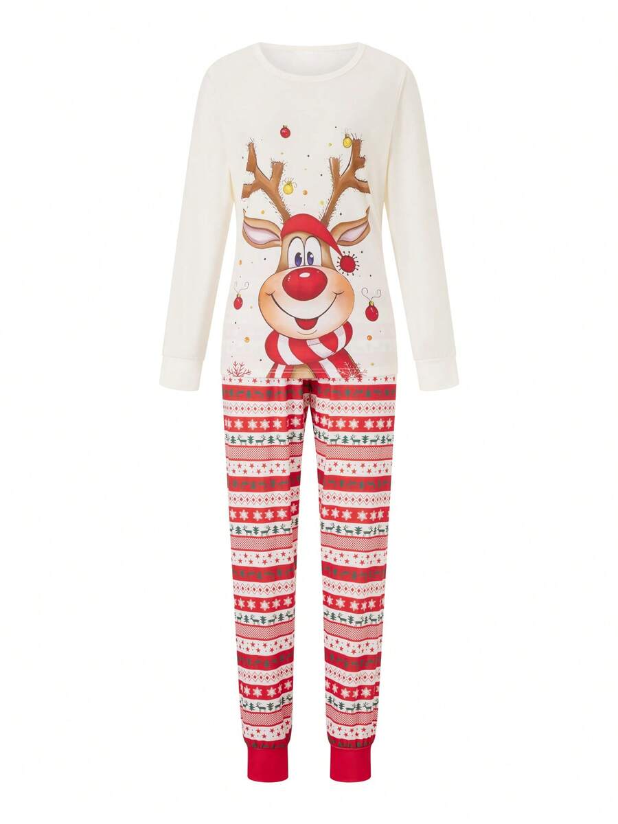 Nordic Reindeer Graphic Red & White Family Matching Pajama Set