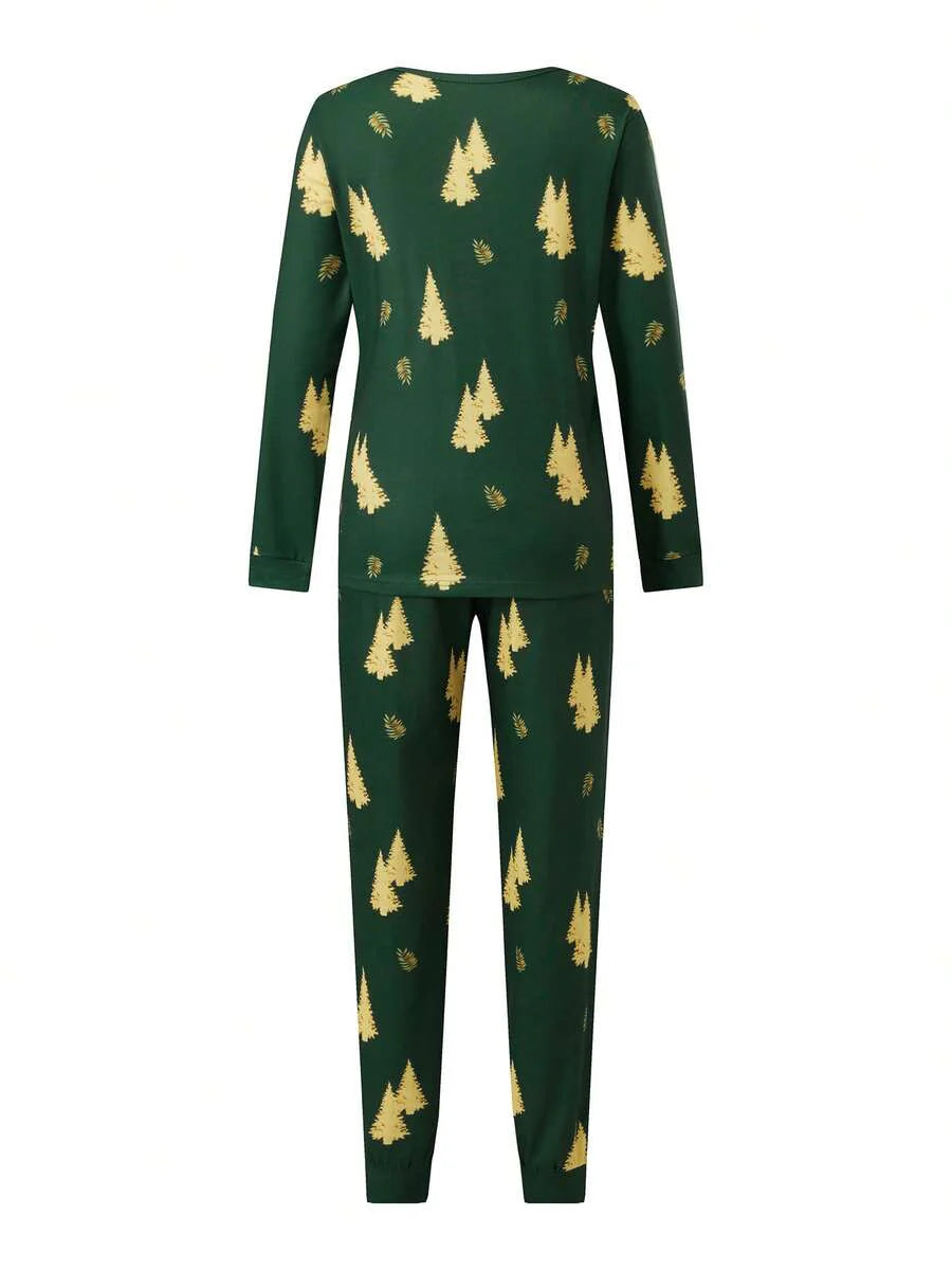 Gold Christmas Tree Print Family Pajamas (Green)