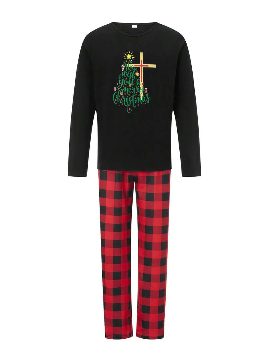 Christmas Tree Plaid Black & Red Family Matching Pajama Set