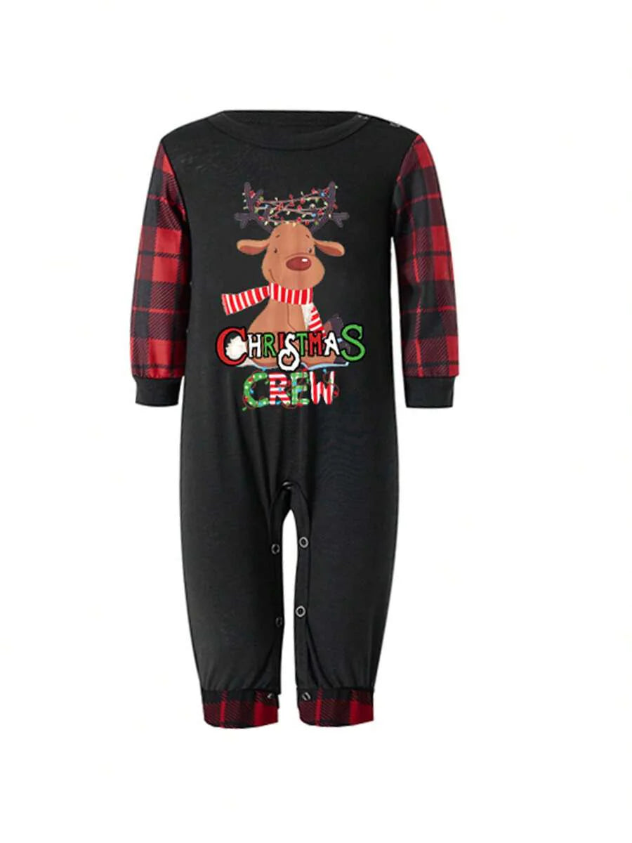 Elk Print & Red Plaid Family Matching Long Sleeve Pajama Set
