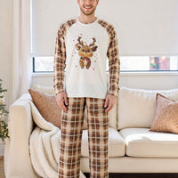 White Elk Graphic & Brown Plaid Family Matching Pajama Set