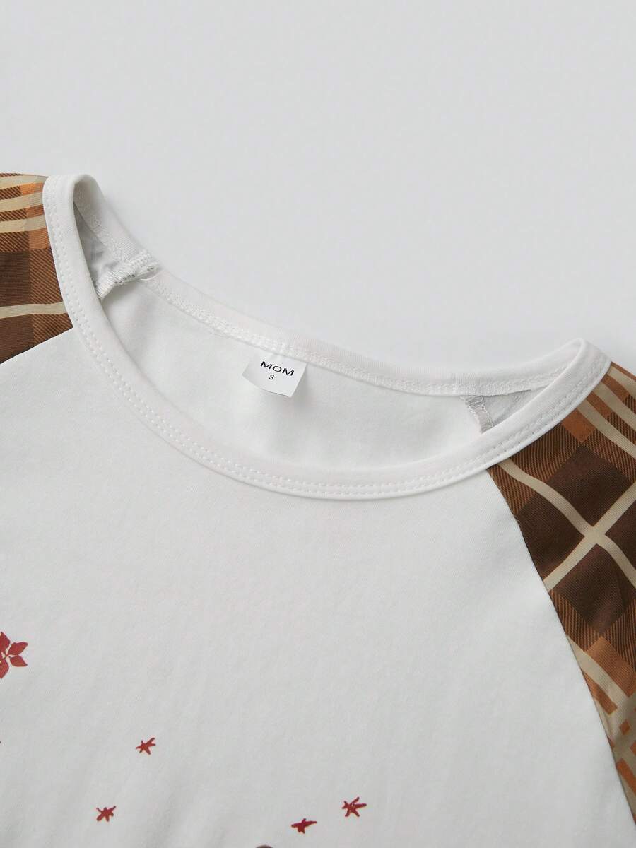 White Elk Graphic & Brown Plaid Family Matching Pajama Set