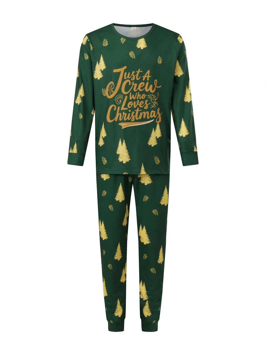 Gold Christmas Tree Print Family Pajamas (Green)