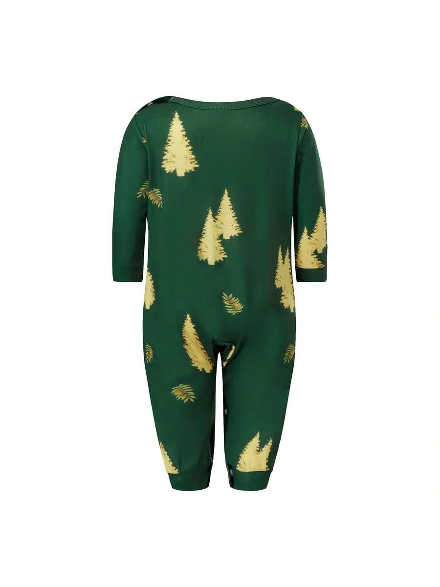 Gold Christmas Tree Print Family Pajamas (Green)