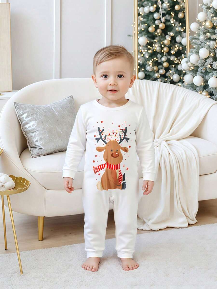 Reindeer Graphic & Red Plaid Family Matching Christmas Pajama Set