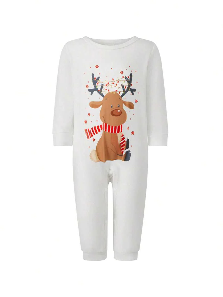 Reindeer Graphic & Red Plaid Family Matching Christmas Pajama Set