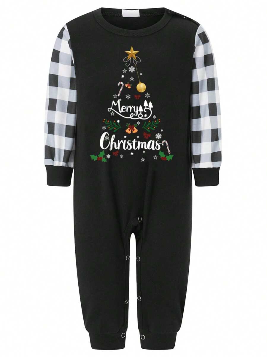 Black "Merry Christmas" Tree Graphic Family Matching Pajama Set