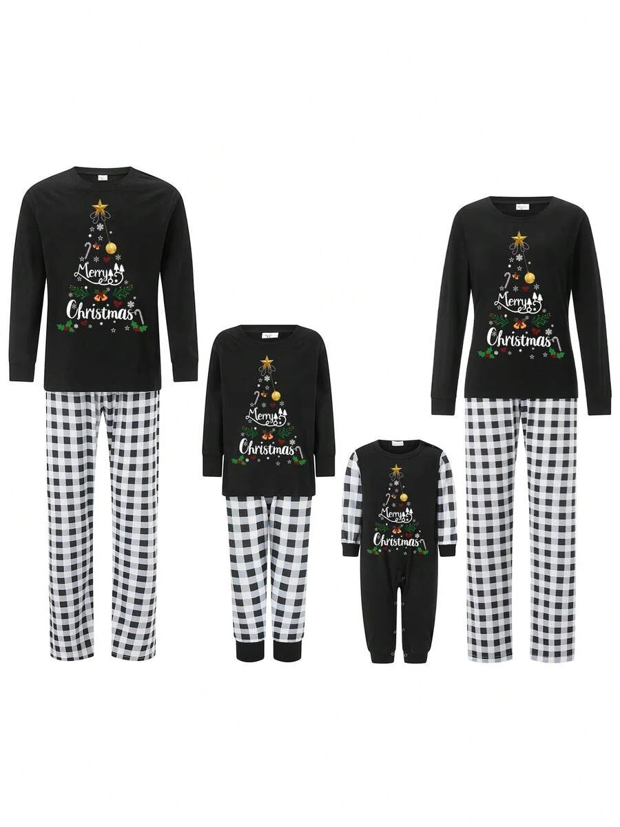Black "Merry Christmas" Tree Graphic Family Matching Pajama Set