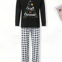 Black "Merry Christmas" Tree Graphic Family Matching Pajama Set