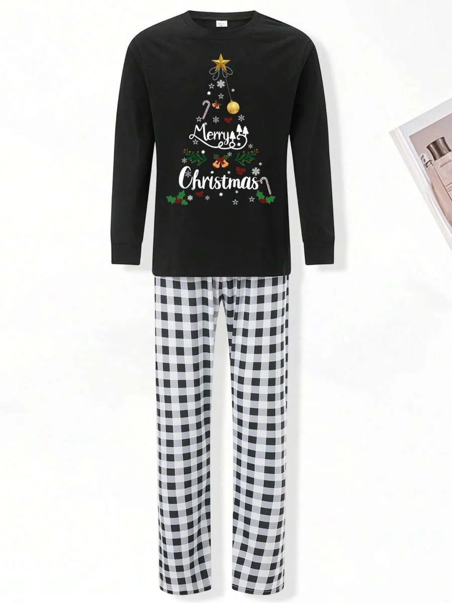 Black "Merry Christmas" Tree Graphic Family Matching Pajama Set