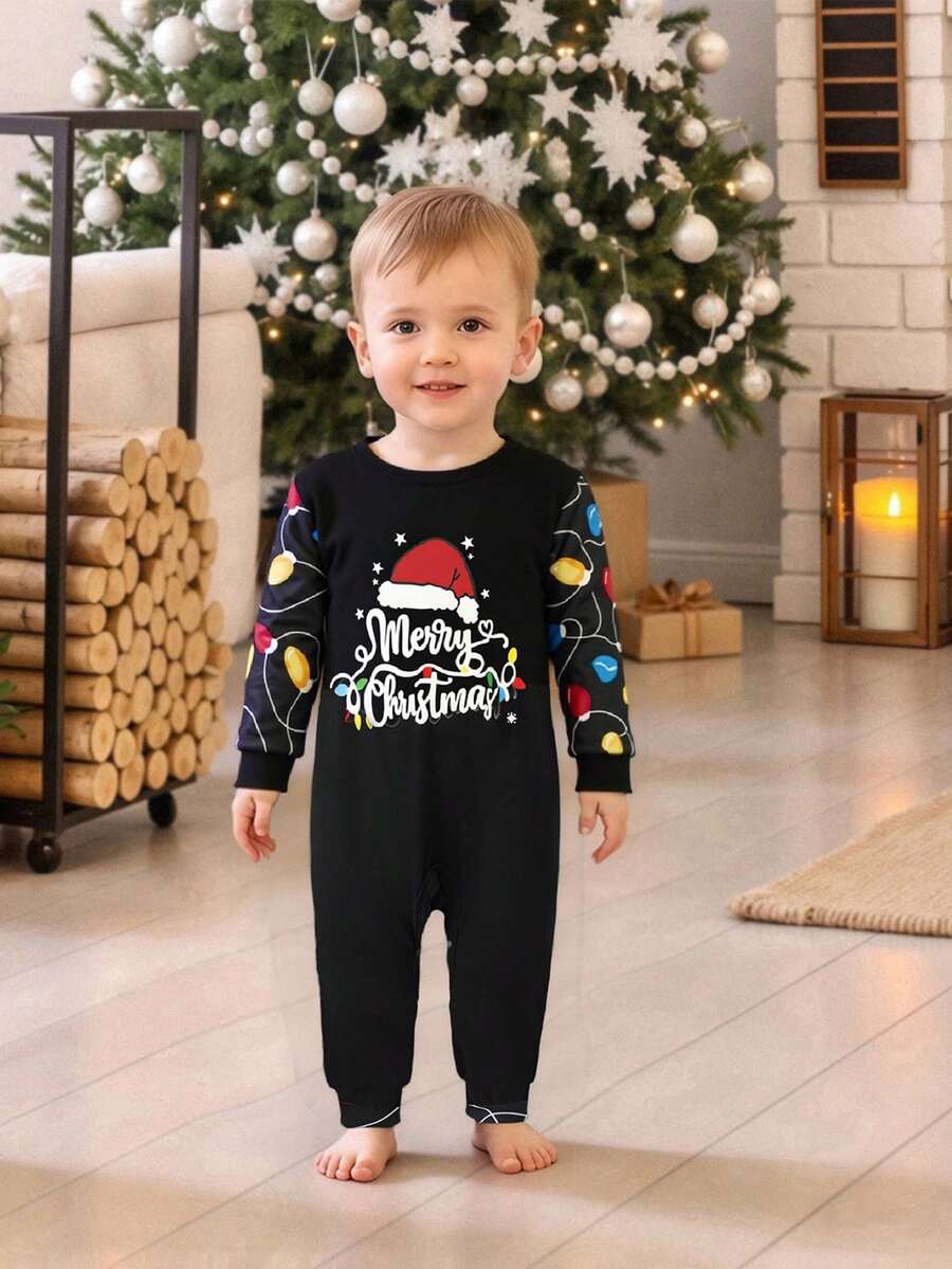"Merry Christmas" Black & Yellow Print Family Matching Pajama Set