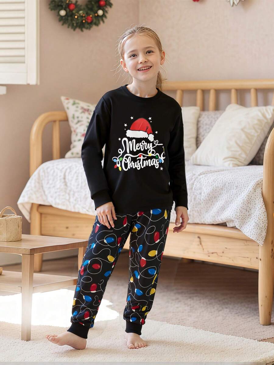 "Merry Christmas" Black & Yellow Print Family Matching Pajama Set