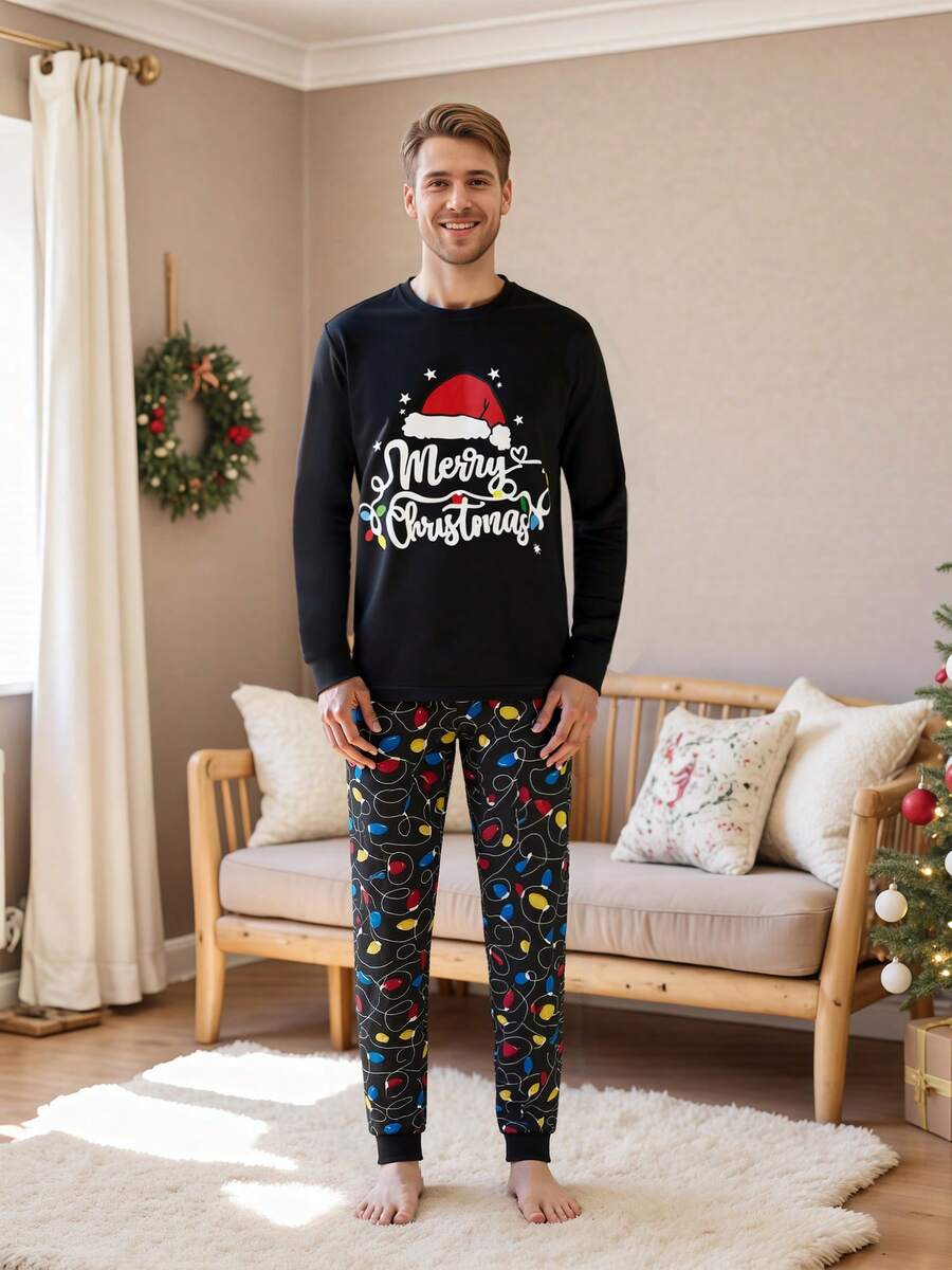 "Merry Christmas" Black & Yellow Print Family Matching Pajama Set
