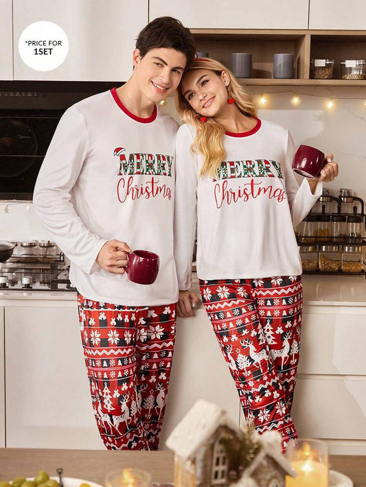 Nordic Reindeer Print Christmas Pajama Set for Couples
