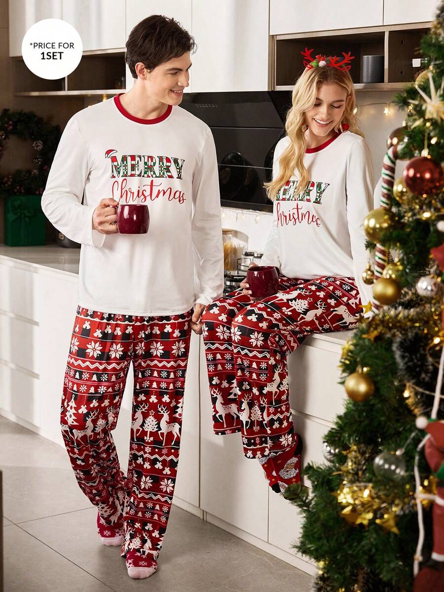 Nordic Reindeer Print Christmas Pajama Set for Couples