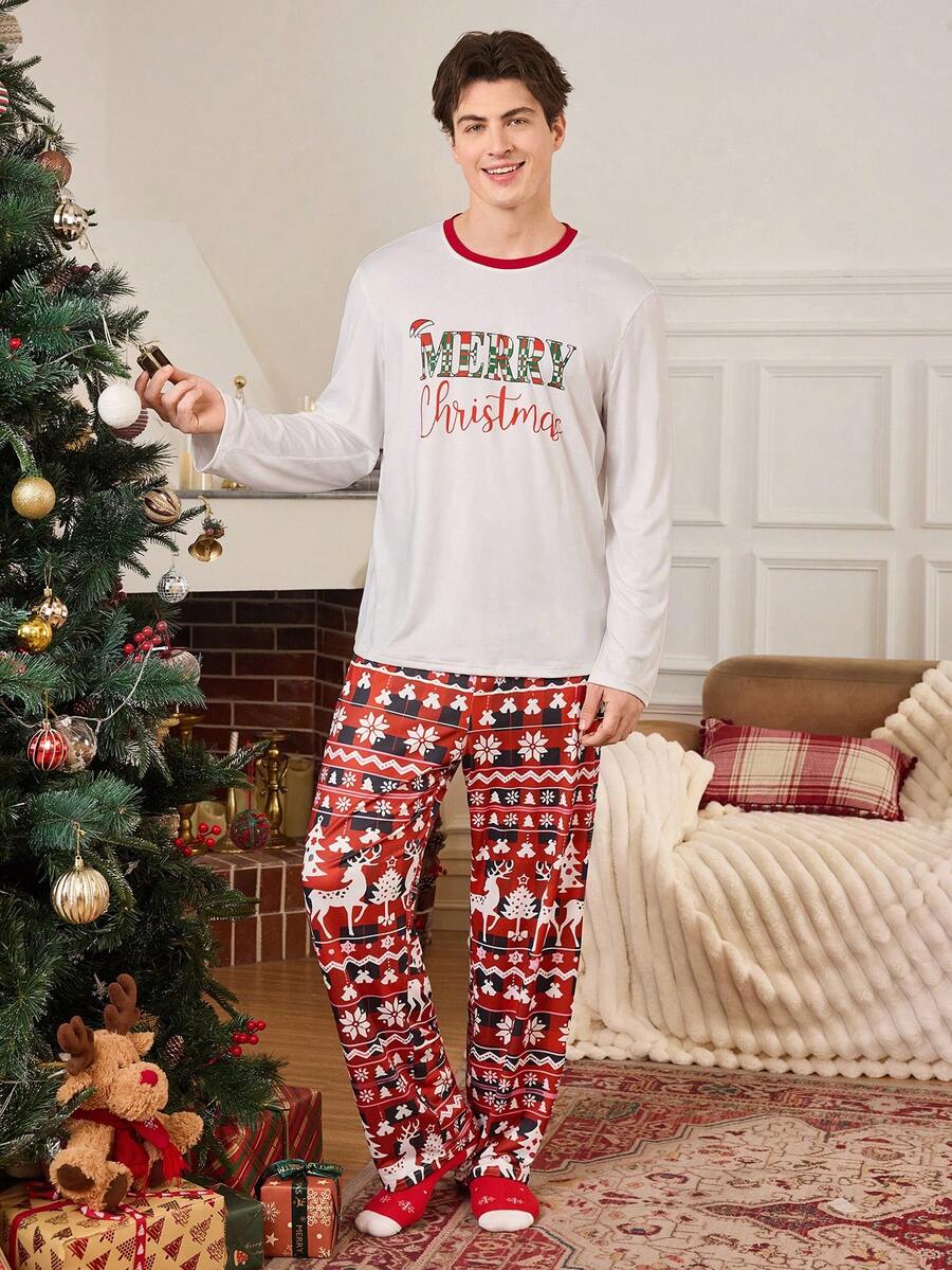 Nordic Reindeer Print Christmas Pajama Set for Couples