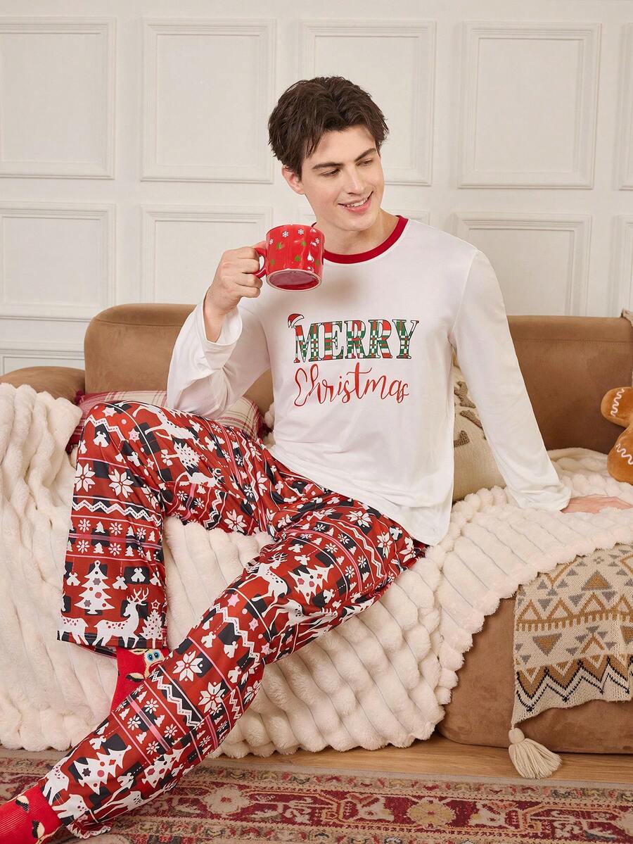 Nordic Reindeer Print Christmas Pajama Set for Couples