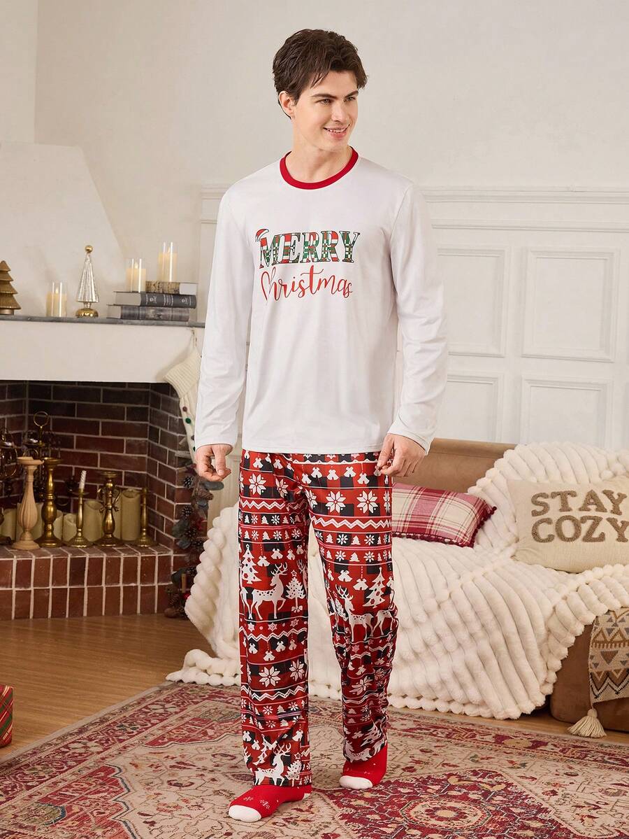 Nordic Reindeer Print Christmas Pajama Set for Couples