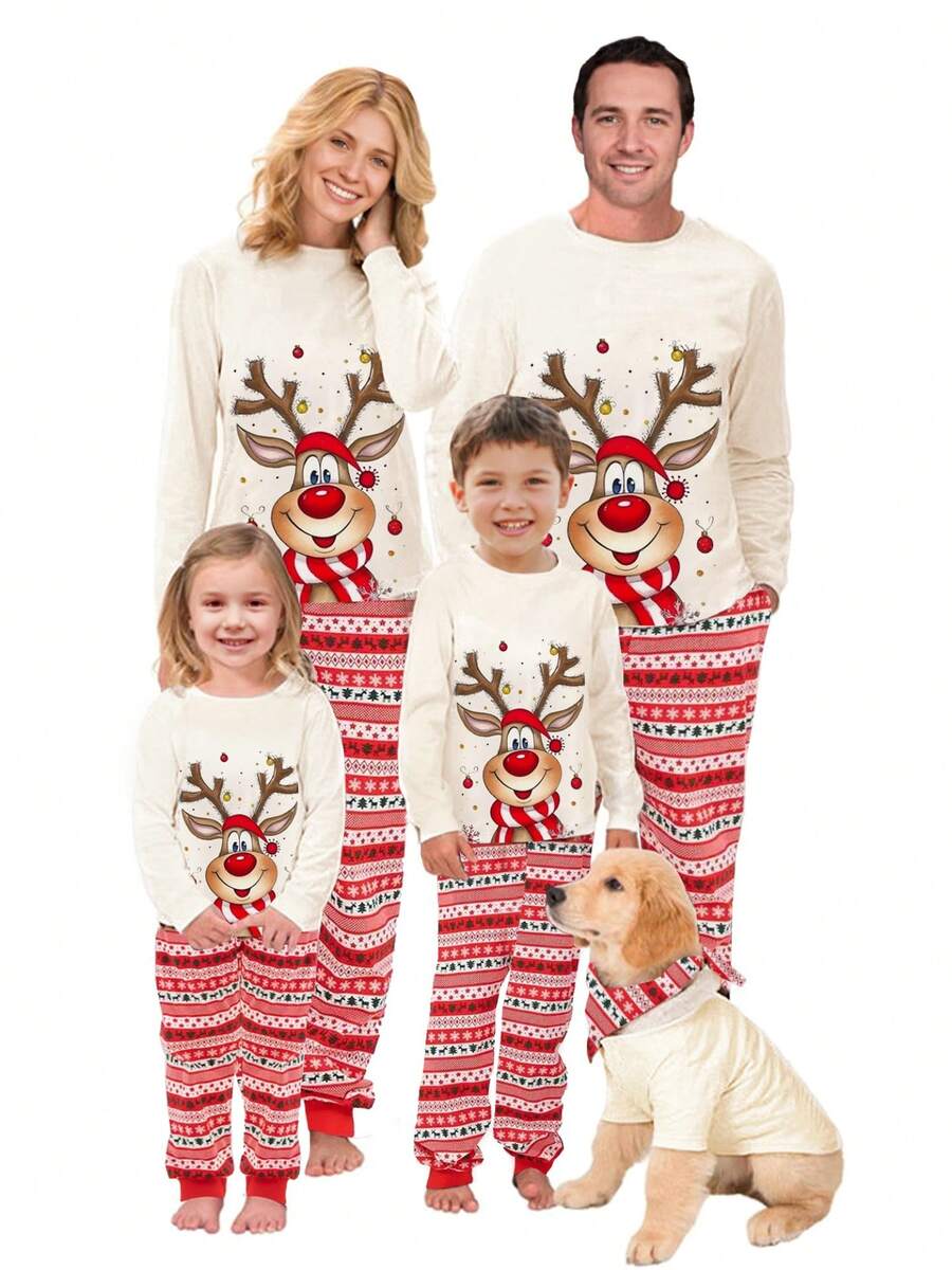 Nordic Reindeer Graphic Red & White Family Matching Pajama Set
