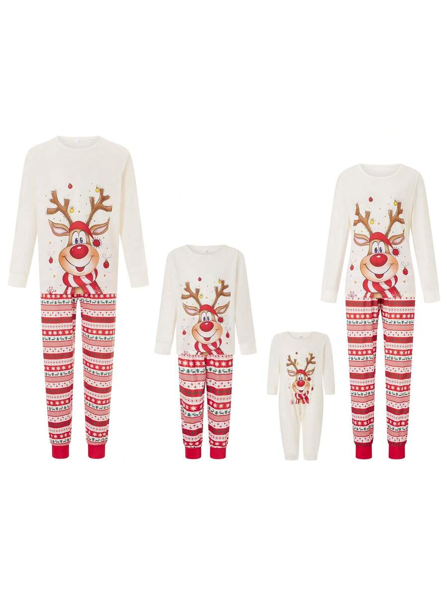 Nordic Reindeer Graphic Red & White Family Matching Pajama Set