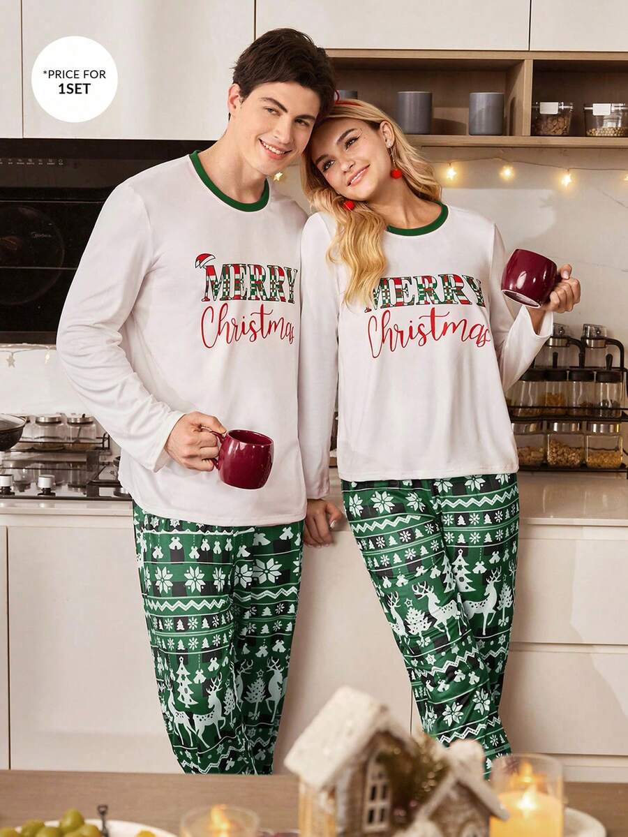 Nordic Reindeer Print Christmas Pajama Set for Couples