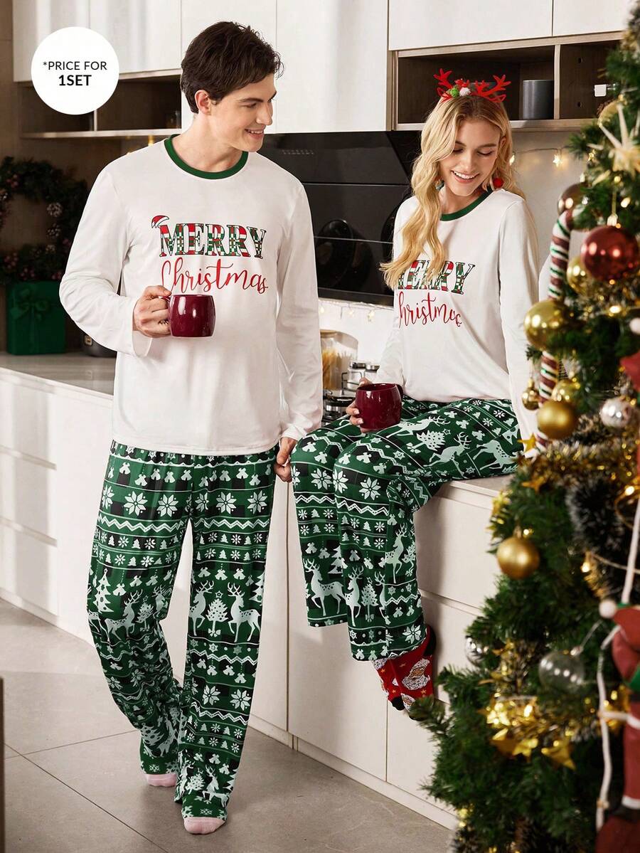 Nordic Reindeer Print Christmas Pajama Set for Couples