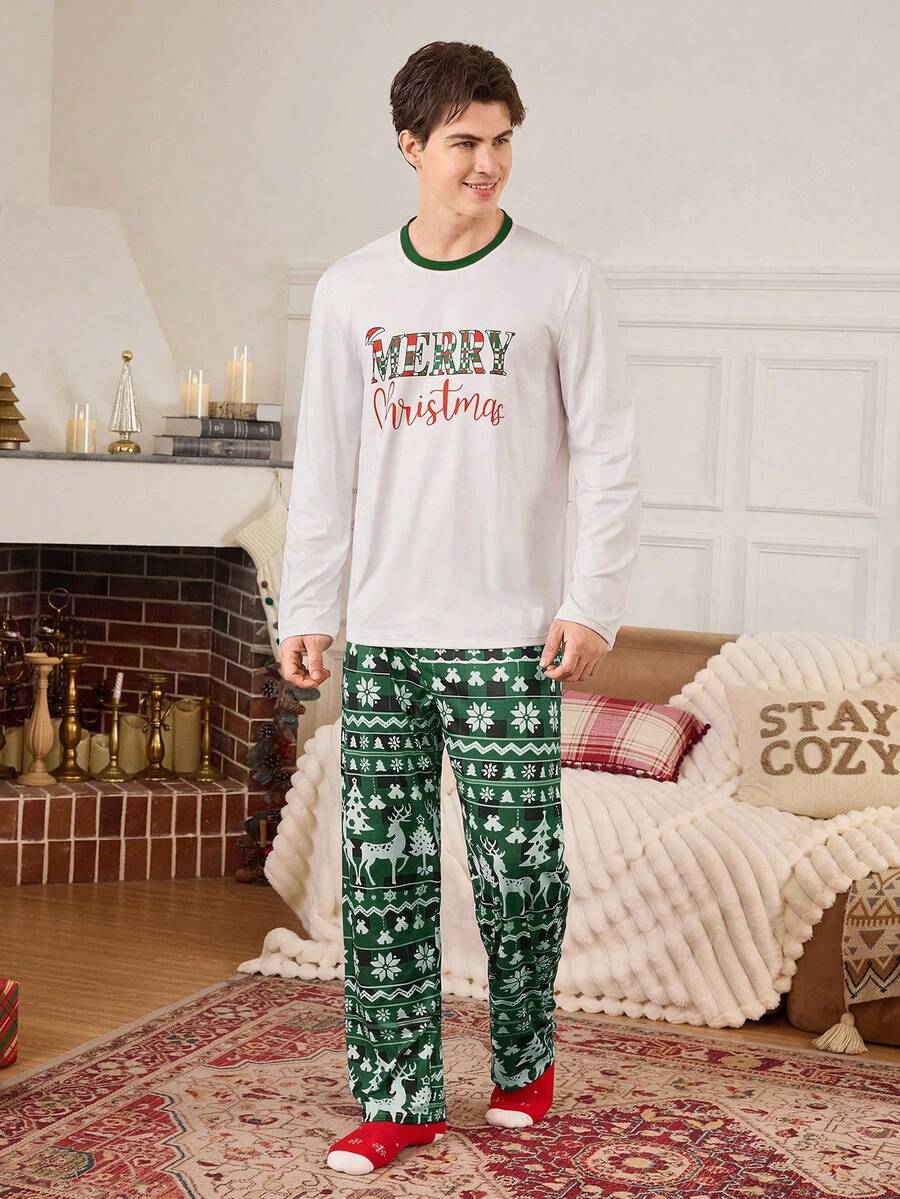Nordic Reindeer Print Christmas Pajama Set for Couples