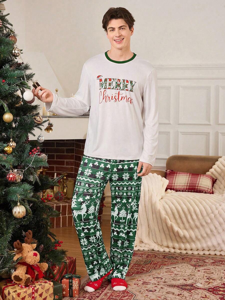 Nordic Reindeer Print Christmas Pajama Set for Couples