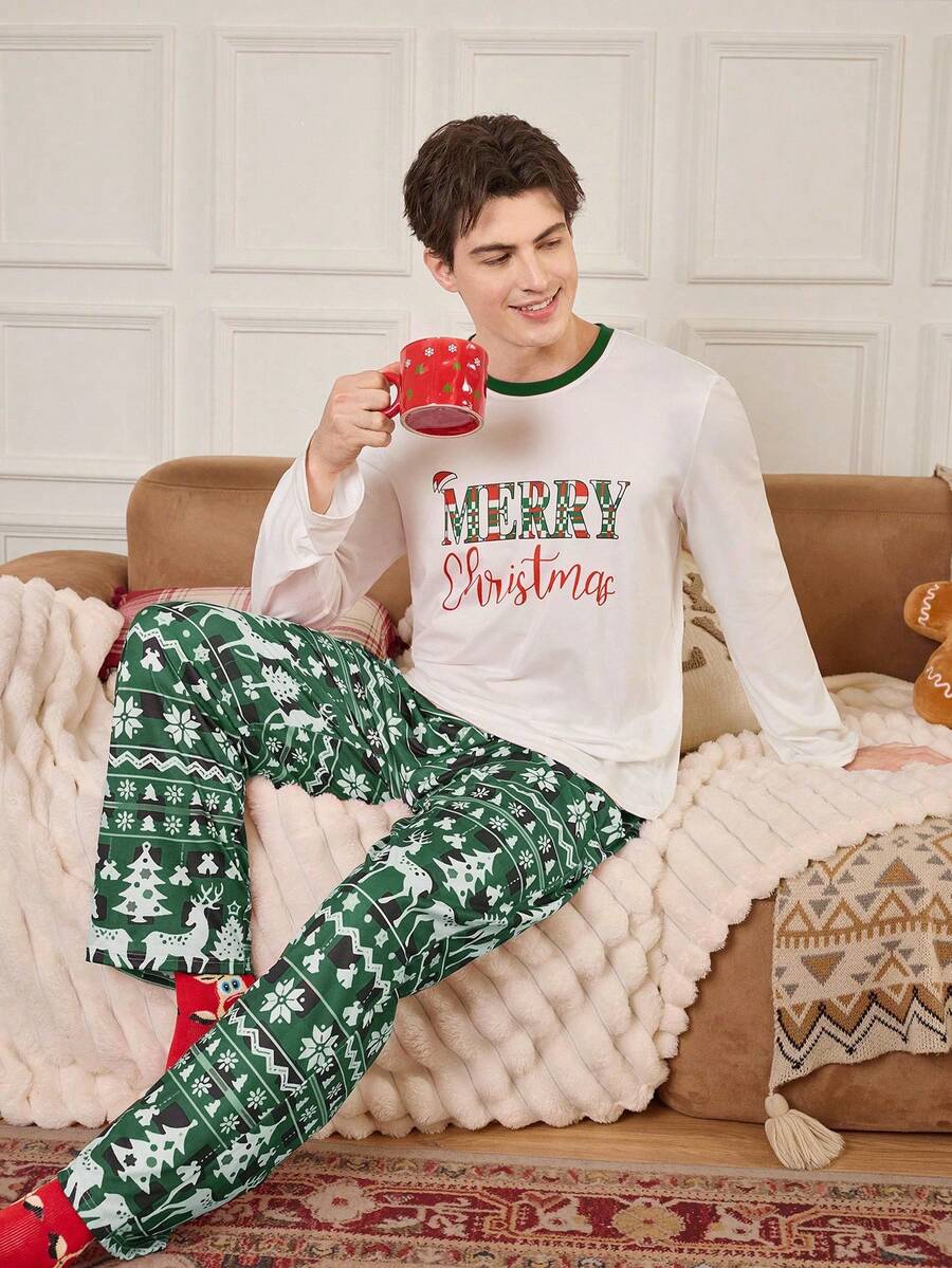 Nordic Reindeer Print Christmas Pajama Set for Couples