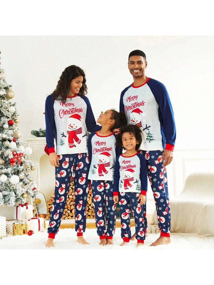 Santa & Snowman Black Print Family Matching Pajama Set