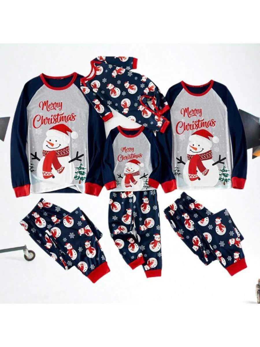 Santa & Snowman Black Print Family Matching Pajama Set
