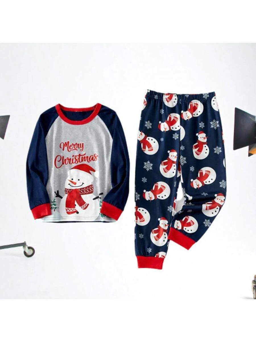 Santa & Snowman Black Print Family Matching Pajama Set