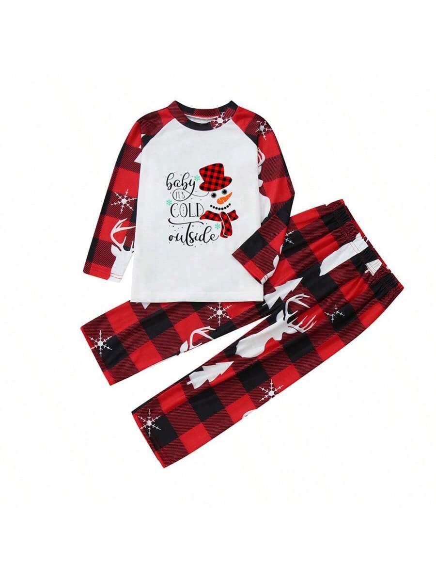 Santa & Snowman Black Print Family Matching Pajama Set