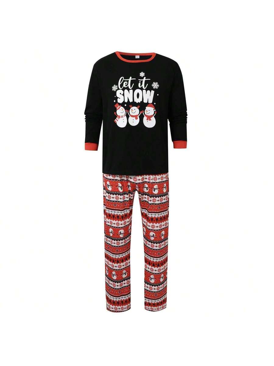 Santa & Snowman Black Print Family Matching Pajama Set