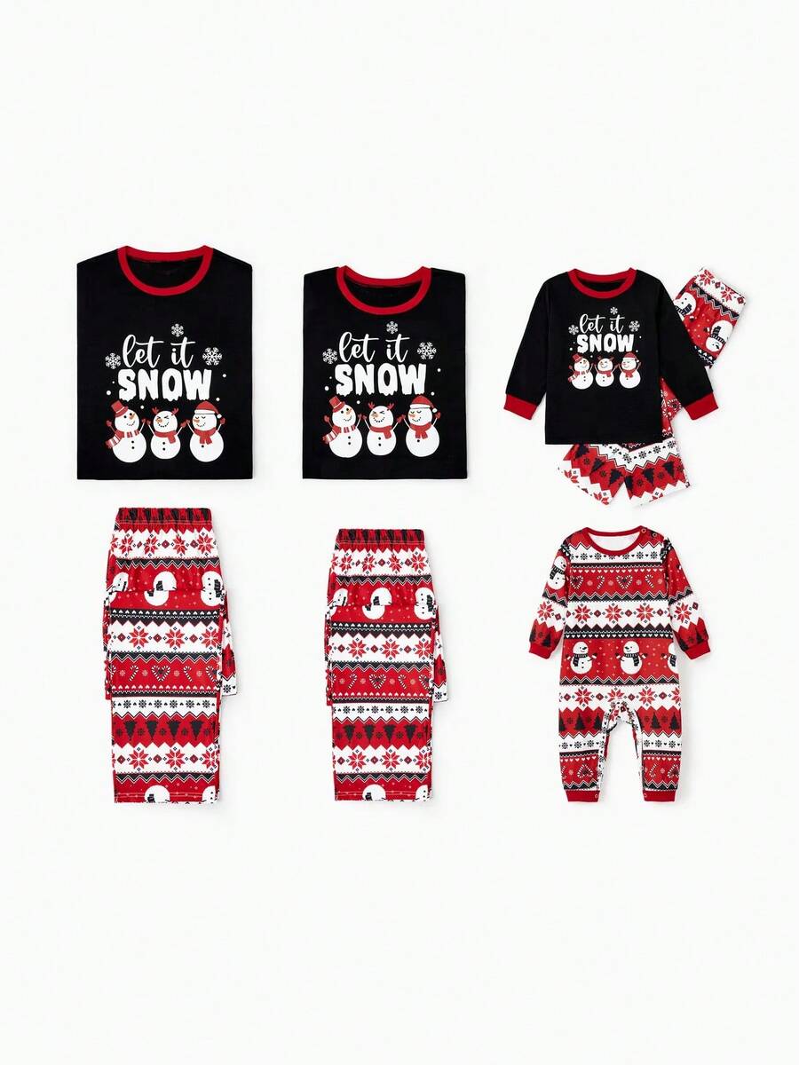 Santa & Snowman Black Print Family Matching Pajama Set