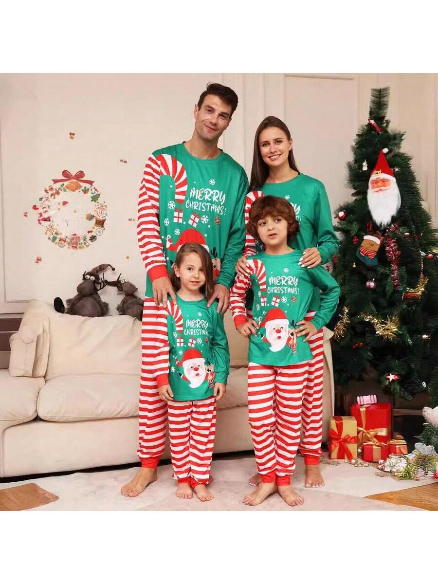 Santa & Snowman Black Print Family Matching Pajama Set