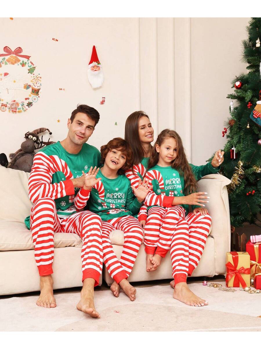 Santa & Snowman Black Print Family Matching Pajama Set