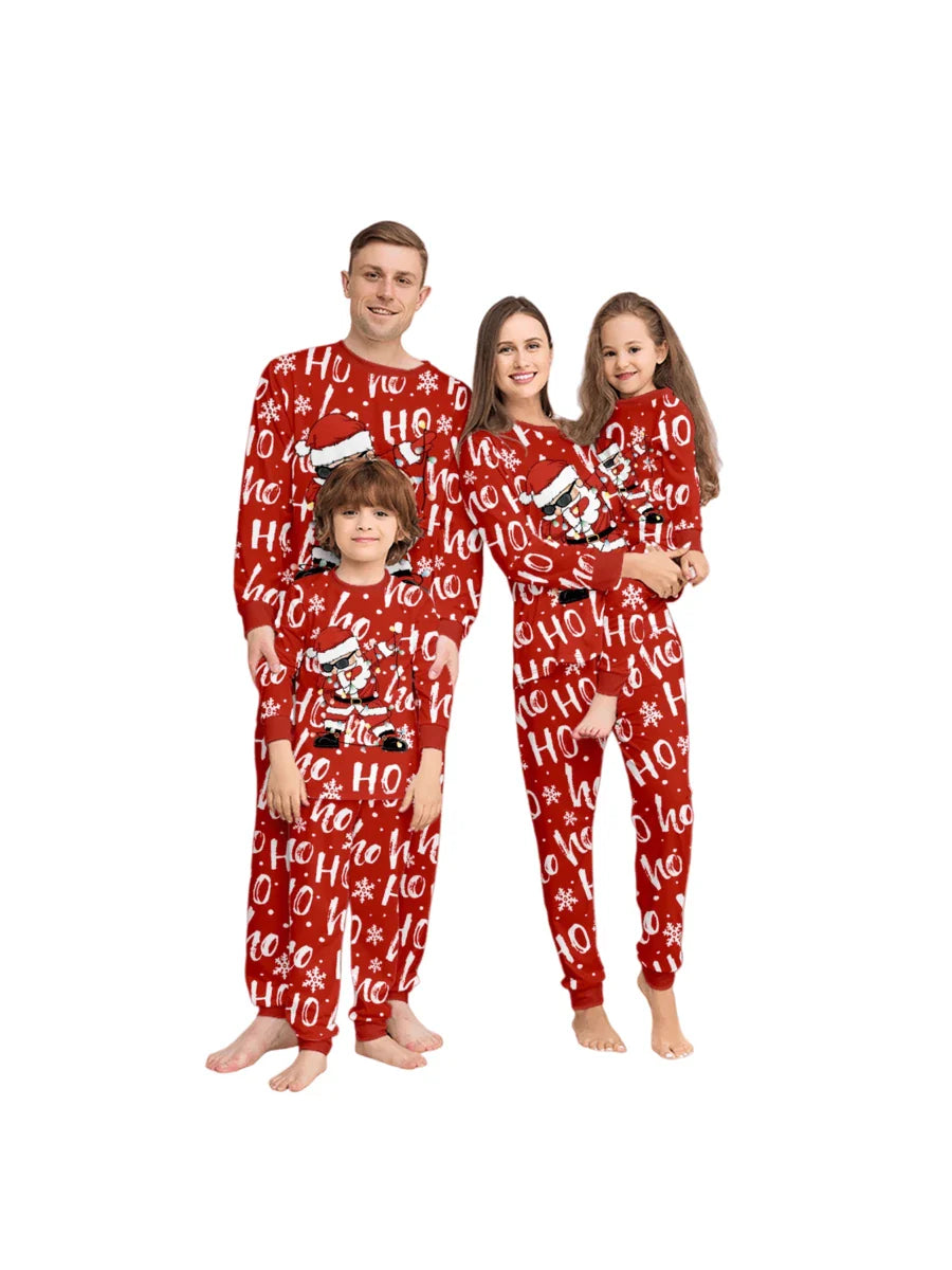 Santa & Snowman Black Print Family Matching Pajama Set