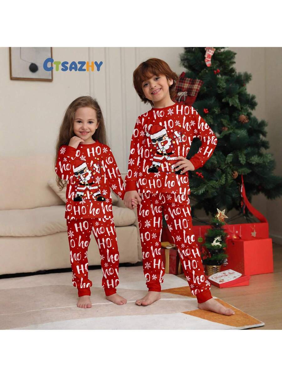 Santa & Snowman Black Print Family Matching Pajama Set