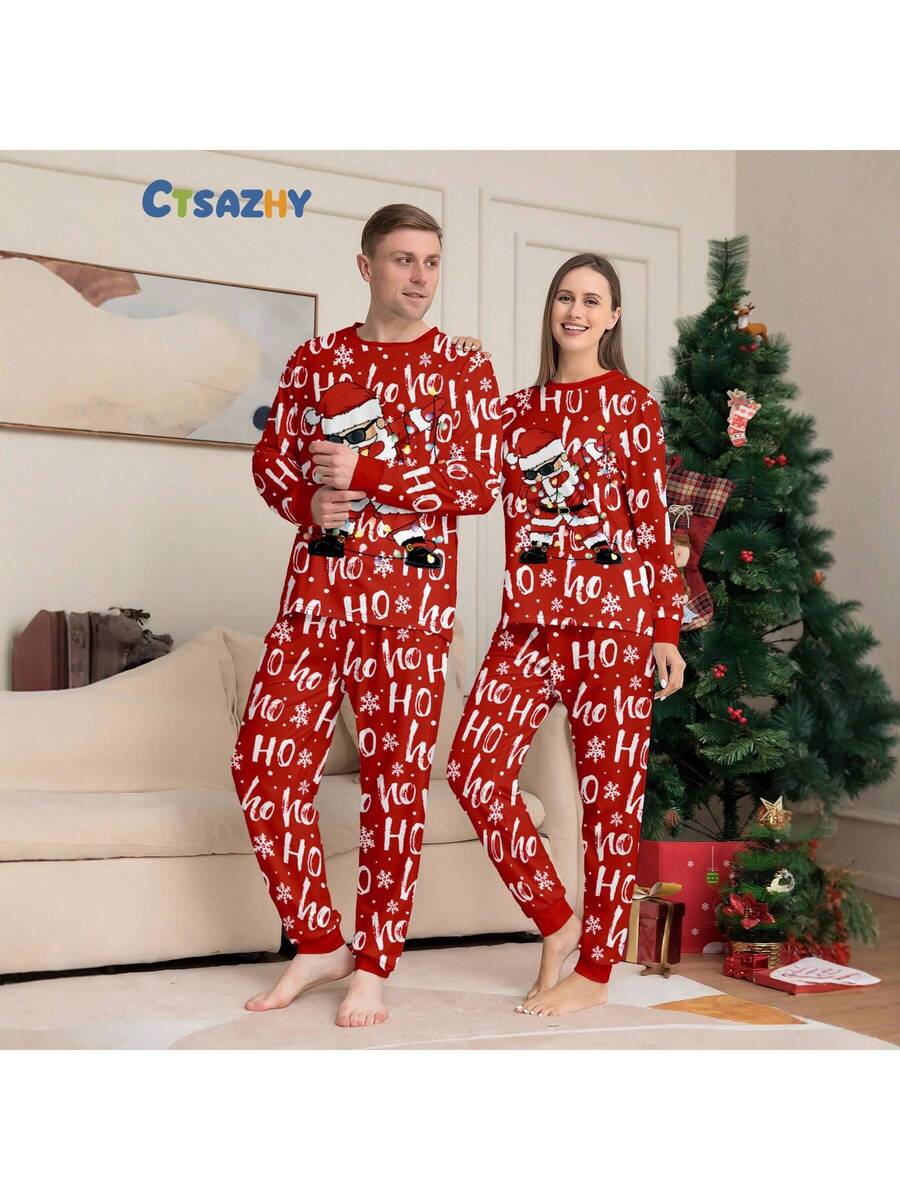 Santa & Snowman Black Print Family Matching Pajama Set