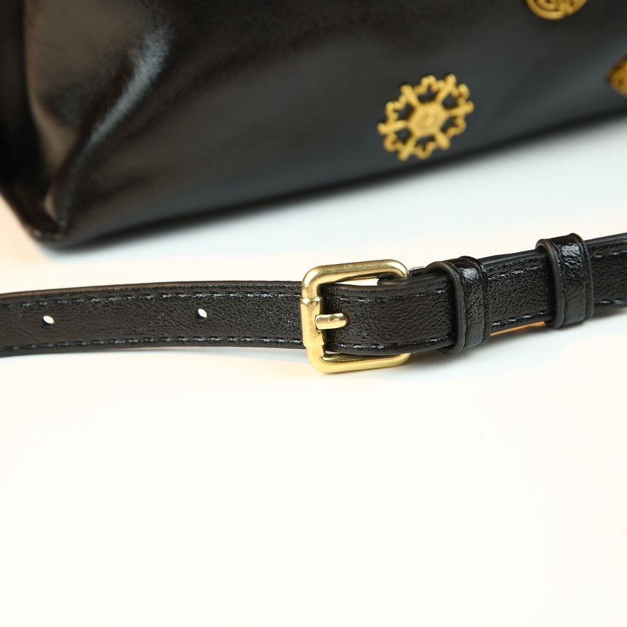 Black Drawstring Bucket Bag | Gold Hardware