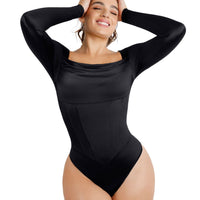 Waterfall Neckline Satin Bodysuit