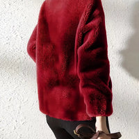 Solid Color Plush Zip-Up Knit Warm Casual Coat